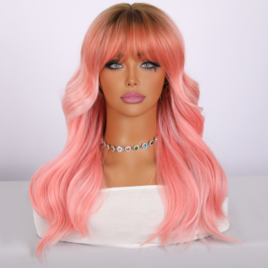 Sex Doll Wavy Pink Wig with Bangs