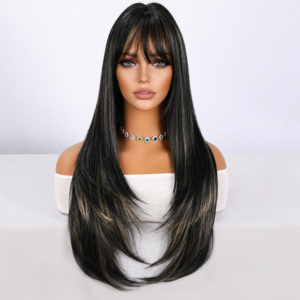 Long Straight Black with Bangs Wig for Sex Dolls
